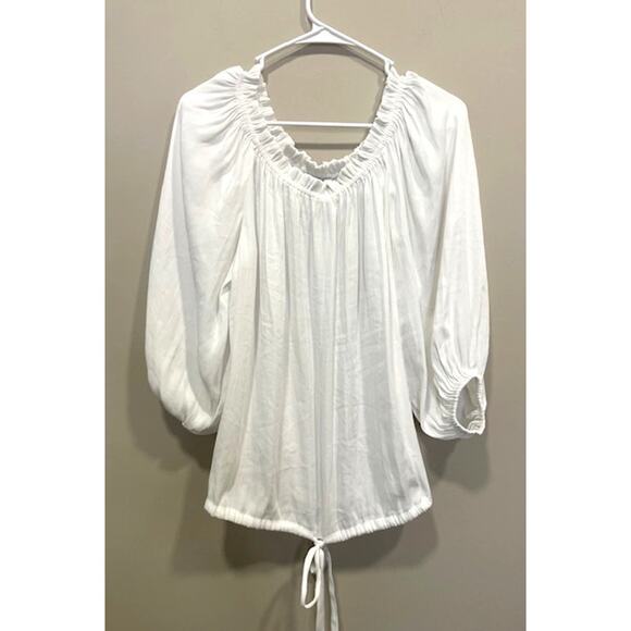 Alice & Trixie by Angela George White Cinch Waist Bubble Sleeve Blouse Sz Small - Picture 1 of 8